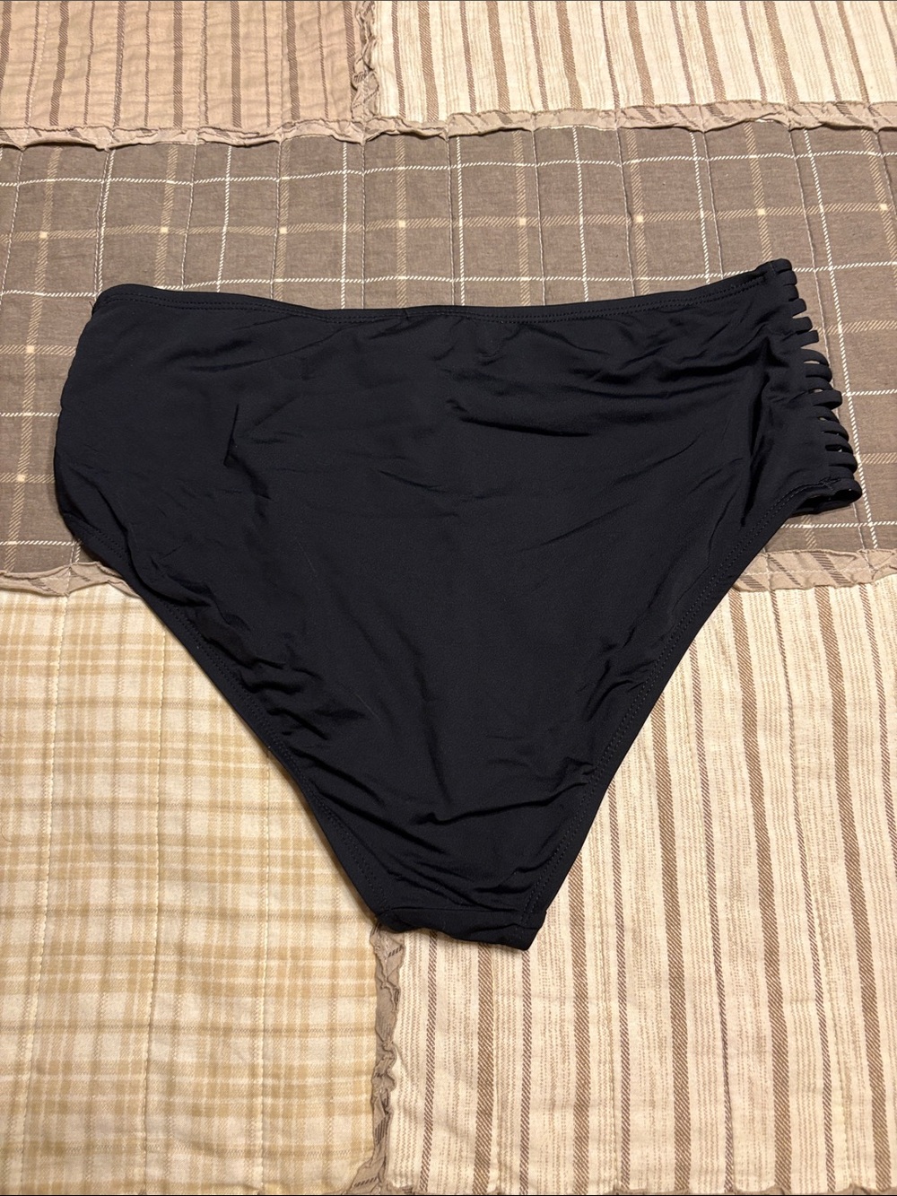Ambrielle Black High-Waist Bikini Bottom with Side Strappy Detail - Picture 2 of 2
